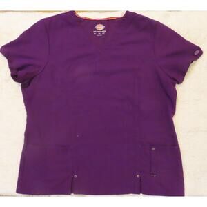 Dickies Xtreme Stretch Women's Eggplant Purple V-Neck Medical Scrub Top Size 2XL